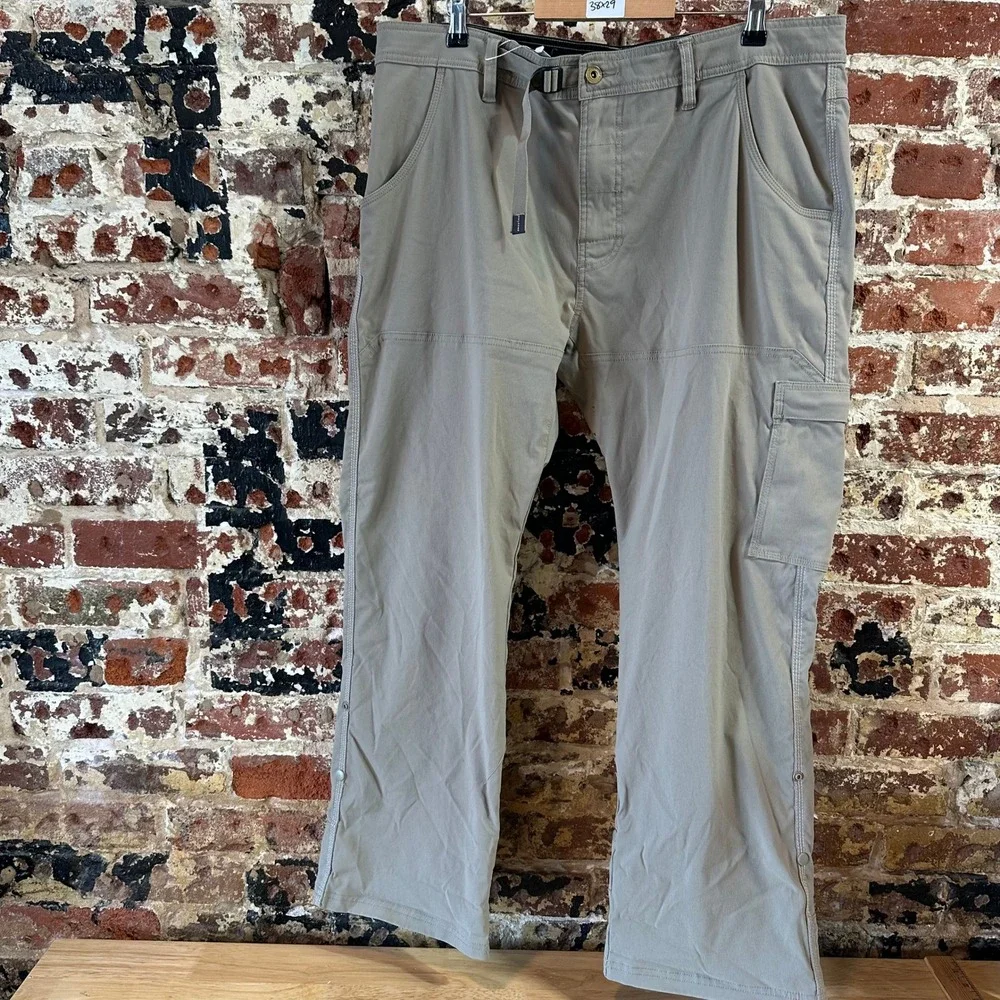 Prana Pants Men 38x29 tan Nylon Stretch Hike Camp Fish Gorpcore